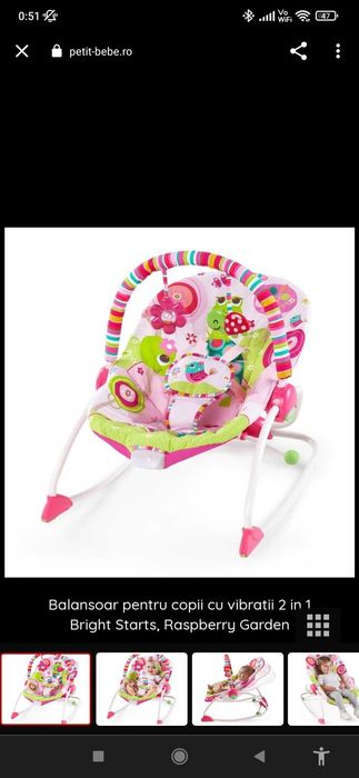Balansoar pentru copii cu vibratii 2 in 1 Bright Starts, Raspberry