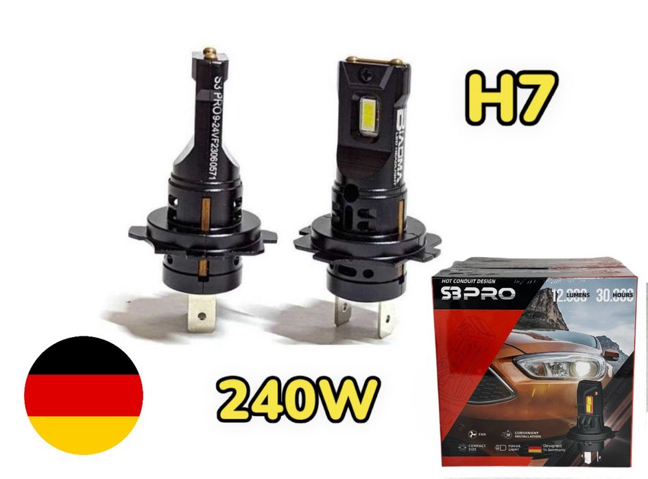 Немски 240W LED Крушки H7 за директен монтаж с вграден вентилатор