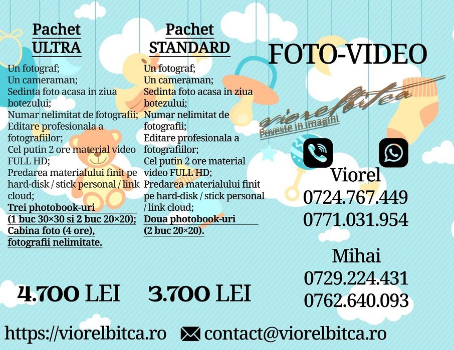 Fotograf si Cameraman NUNTA, Botez, Trash the Dress, Save the Date