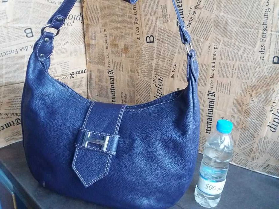 дамска чанта лилава кожена чанта с цвят на патладжан -естествена кожа