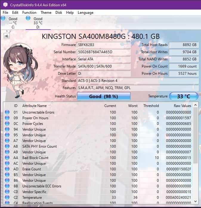 SSD Kingston 480Gb  Nvme