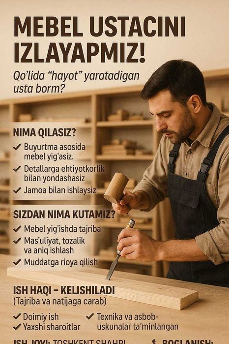 Mebel ustasini izlayapmiz