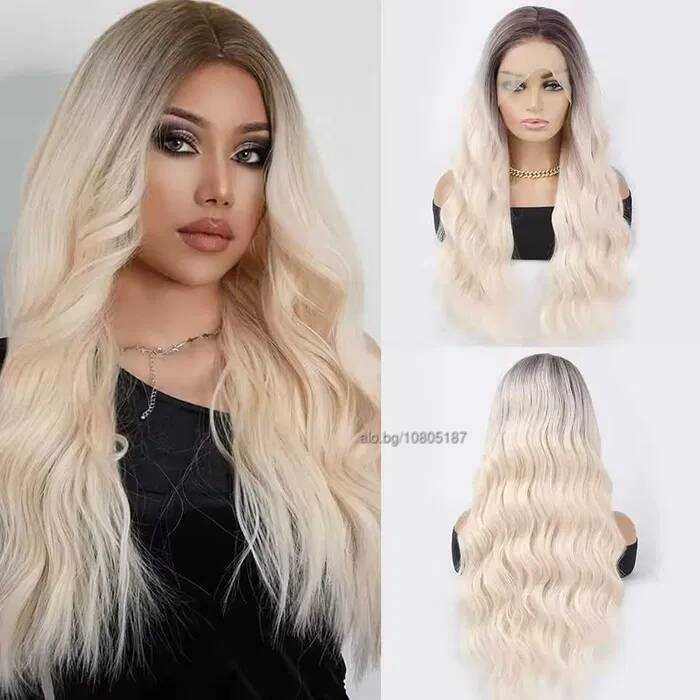 75 см Светло руса дантелена омбре перука с тъмни корени на път 13Х4