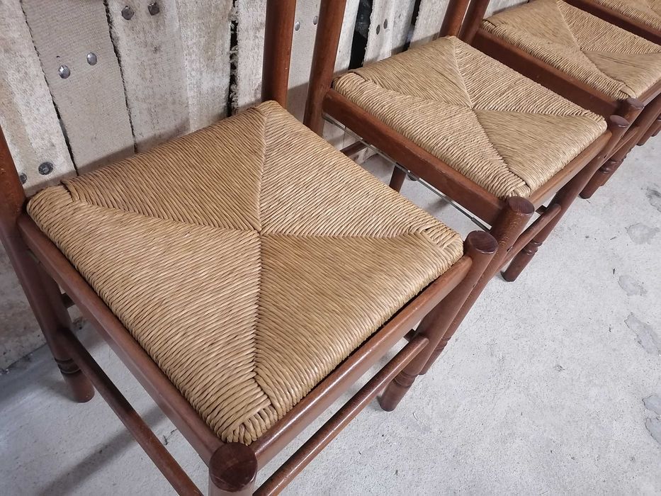 Scaune vechi din lemn si ratan, stil Mid Century, Italia