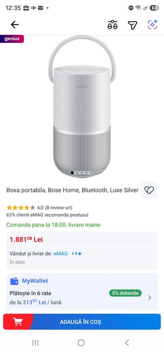 Boxa portabila Smart Speaker, Bose Home, Luxe Silver,  noua, SIGILATA - GARANTIE  2  ani