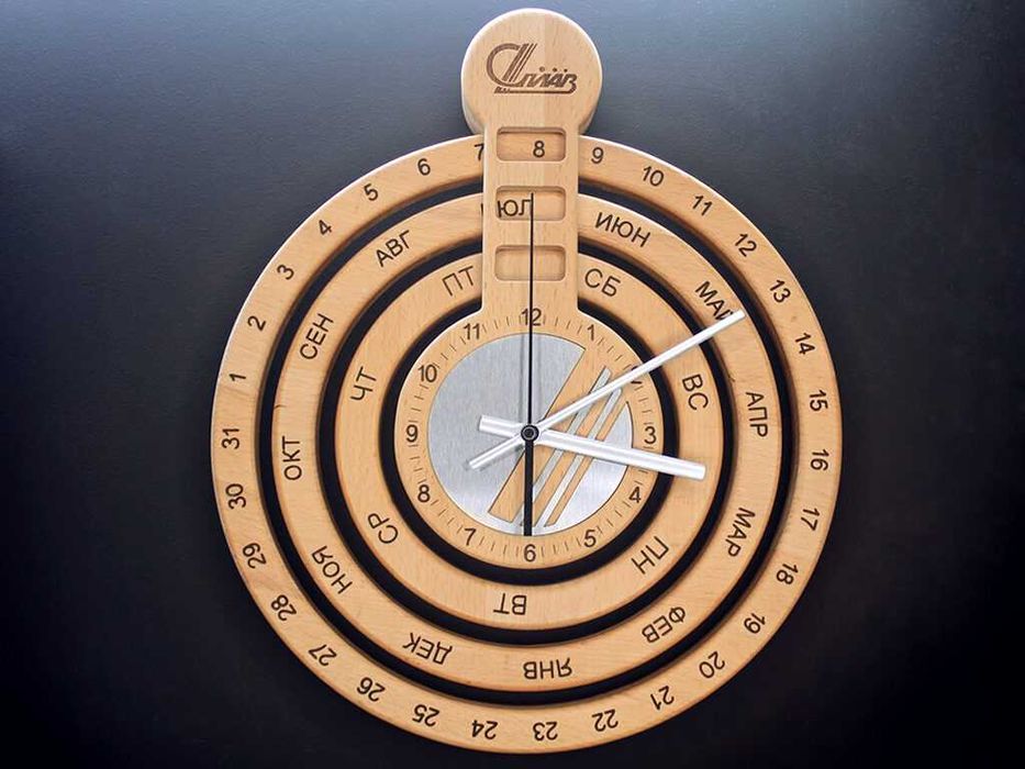 Деревянный Календарь с часами на заказ, Стильный подарок, Ваш логотип