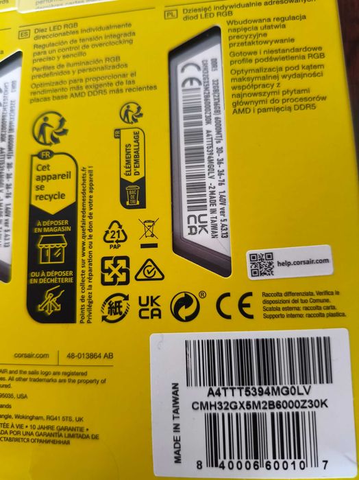 Corsair Vengeance RGB DDR5 6000 MT/s 32GB(2x16Gb) cl 30