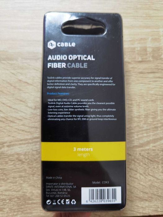 Cablu audio optic, cod COK3, tata-tata, lungime 3 m, culoare negru.