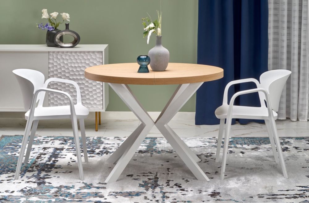 Трапезна маса Peroni златен дъб с бели крака