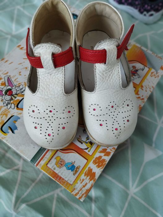 Sandale Tino fetițe, alb cu roșu, piele naturala, mărime 24