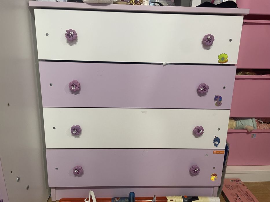 Бебешко легло-люлка и скрин, Lorelli бяло/лилаво