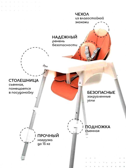 Детский стульчик для кормления High Chair — регулируемый по высоте