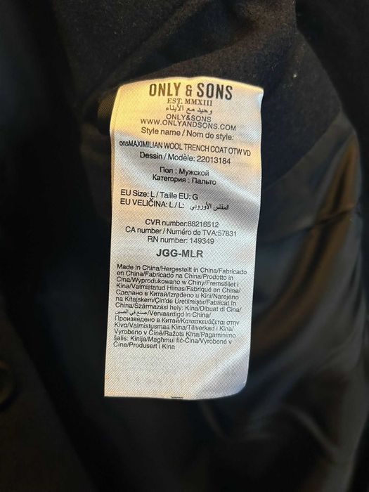 Palton Barbatesc, Only & Sons, Marimea L, Albastru inchis, Slim Fit