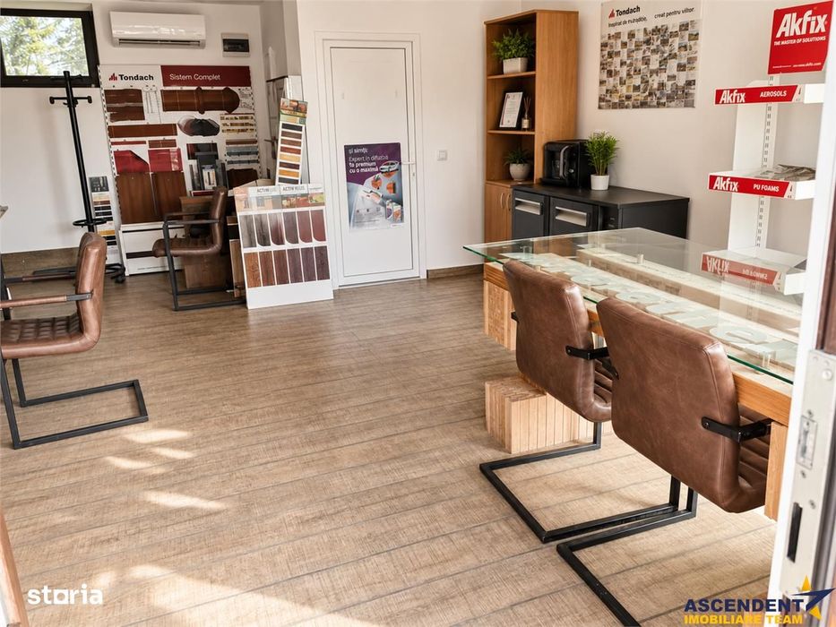 Spatiu vitrinat: Showroom + panouri publicitare + pergola + birou, Gri