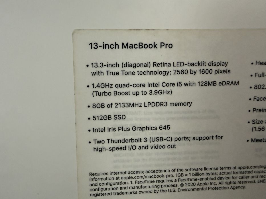 Macbook pro 2020/i5/8/512/ful box