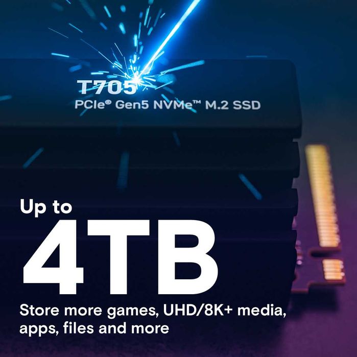 Crucial T705 4TB PCIe Gen5 NVMe M.2 SSD with heatsink 14100 MB/s