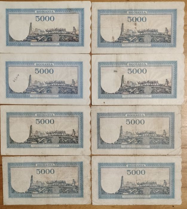 Bancnote 5000 lei 1943, 1944, 1945 Mihai l, serie completă.