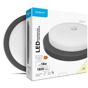 LED плафон кръгъл - 18W, 4000K, неутрална светлина 1820lm IP65, PIR сензор за движение, D195 x 45 мм, черен