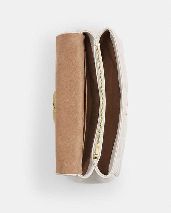 Нова! Coach - оригинална дамска чанта, естествена кожа, кремова