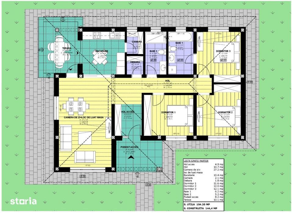 Casa moderna parter, zona excelenta – 3 camere, terasa, teren 6 arii