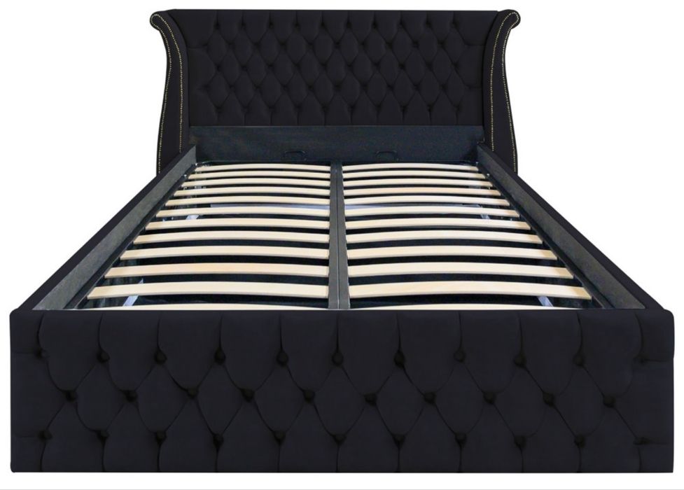 Pat dublu tapițat Negru + Saltea Visco Gel