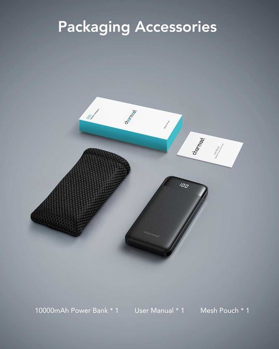 Charmast Power Bank с вградени кабели 2 броя, 10000mAh USB C батерия