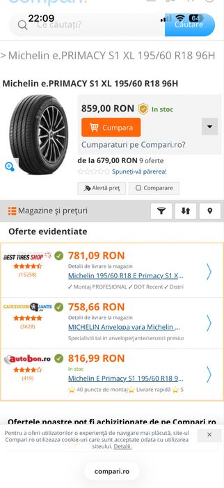 Vand Set Anvelope 195 60 18 Michelin e primacy ca noi