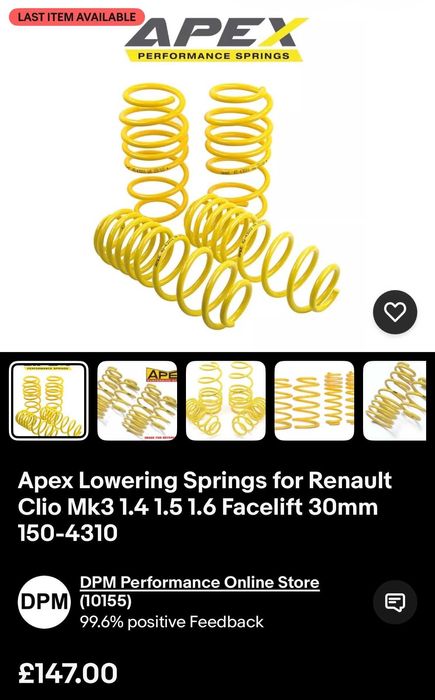 Спортни пружини APEX за Renault Clio III Фейслифт – 30 мм (150-4310)