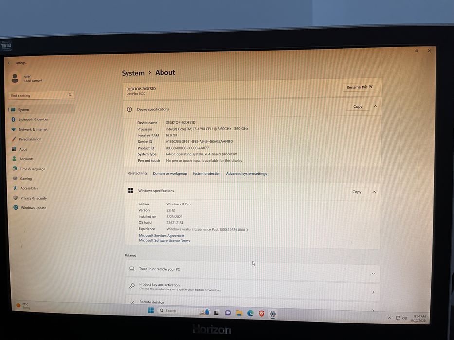 PC DELL unitate cu i7 / 8GB RAM windows 11 cu licenta