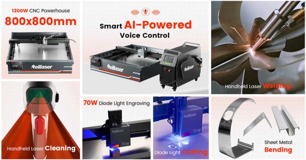 Fiber 1064nm 5в1 Заваряване Почистване Рязане + CNC + Лазер 70W 450nm