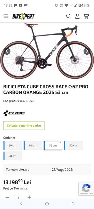 Vând bicicletă gravel carbon CUBE 2025