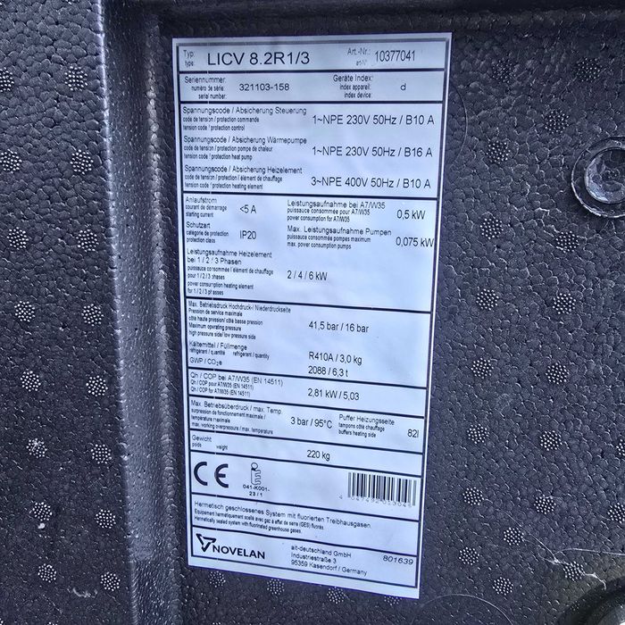 Pompă de căldură aer-apă NOVELAN LICV 8.2R1/3 – sistem split, R410A