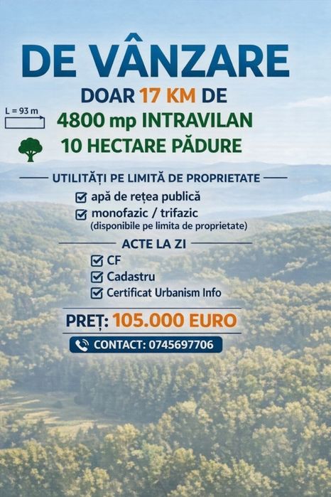 Vând 4800 mp intravilan + 10 hectare pădure la 17 km de Cluj-Napoca