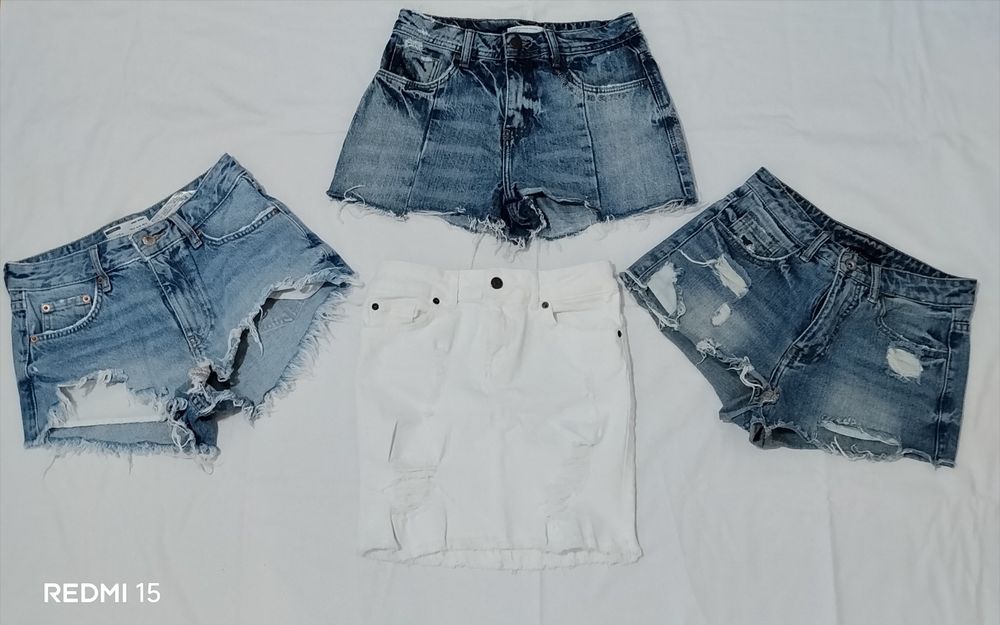 Lot 3perechi blugi scurti+fusta scurta marime xxs-xs