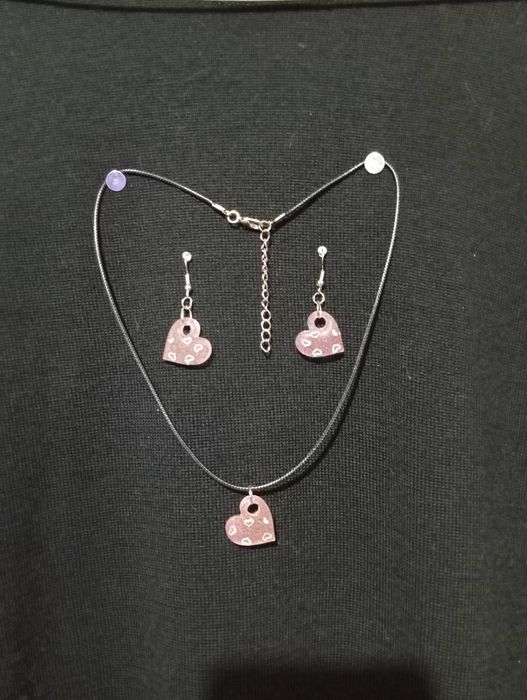 Set Colier + Cercei Love Glitter Hart, handmade, fashion, modele unice