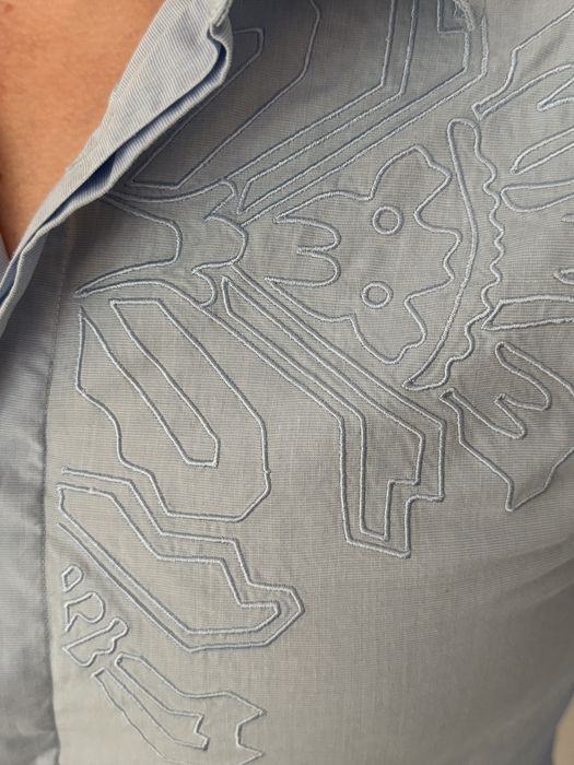 Cămașă CLASS Roberto Cavalli bleu cu broderie, slim fit, S