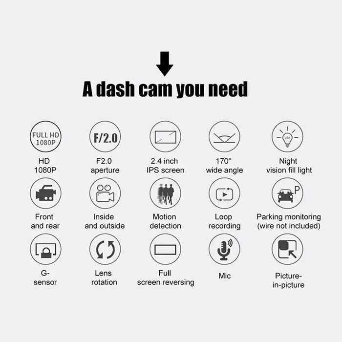 Видеорегистратор 2464 – 3 Камери (Предна + Вътрешна + Задна) Full HD