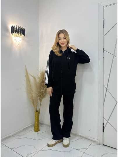 Qizlar va ayollar uchun issiq sport kiyimi, shim bilan xudi.