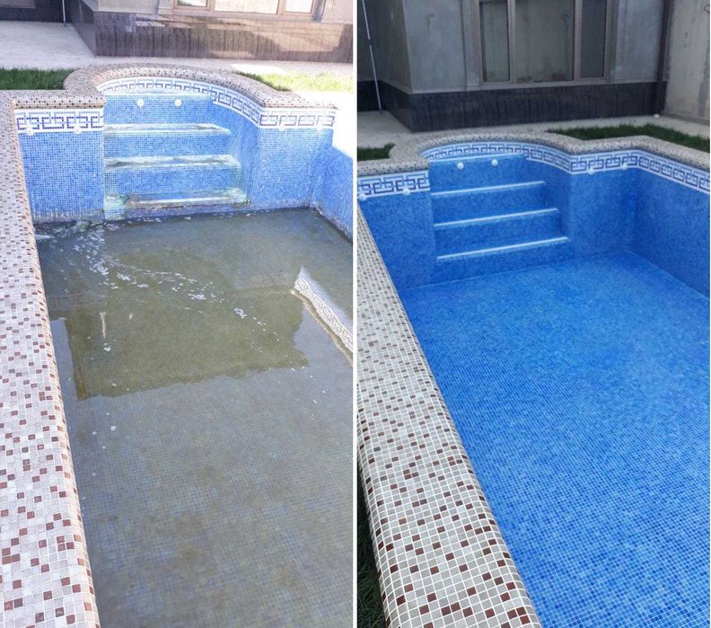 Мойка чистка бассейнов от налета. Ремонт. Дезинфекция. Консервация