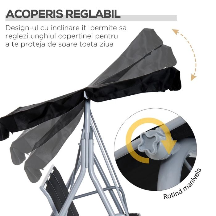 Outsunny Balansoar de Gradina cu 3 Locuri din Metal Acoperis Copertina Detasabil, Nou