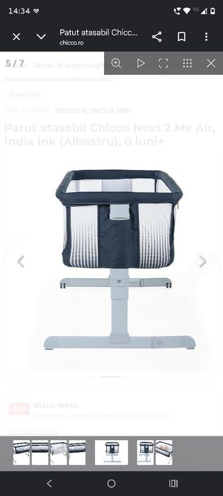Patut atasabil Chicco Next 2 Me Air, India Ink (Albastru), 0 luni+