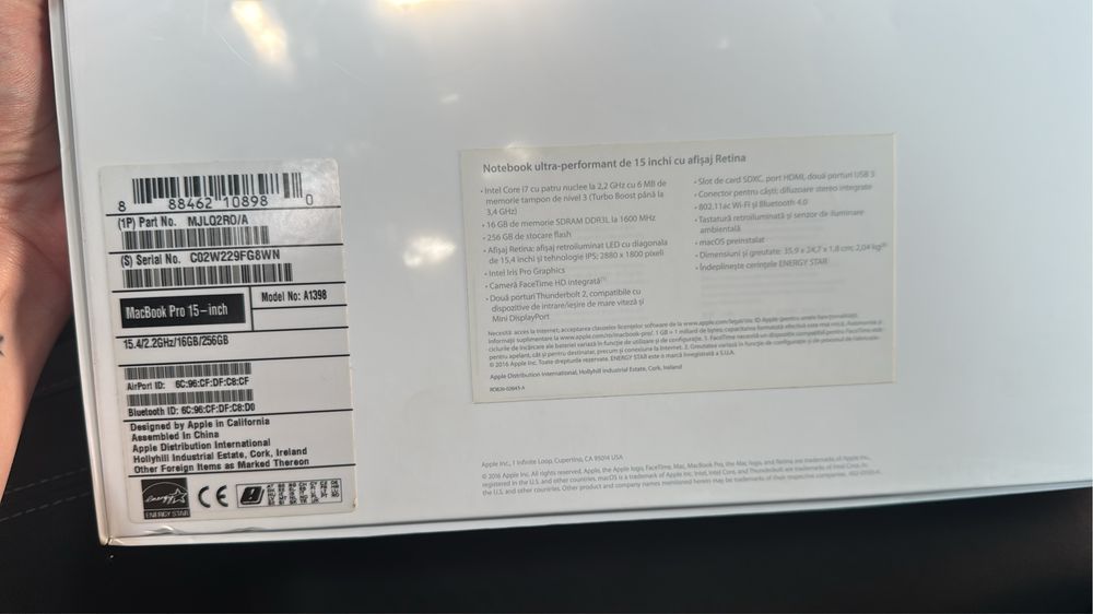 Laptop Macbook Pro 15’ Retina Mid 2015 Defect