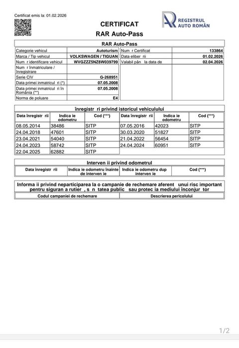 Vand/Schimb Volkswagen Tiguan 64.000 km automat ,4x4 ,2.0 benzina ,unic proprietar