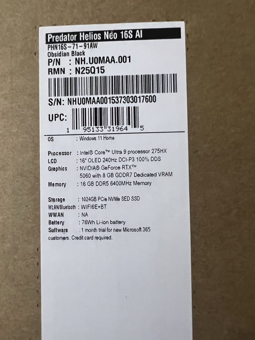 Acer Predator Helios Neo 16S AI USA