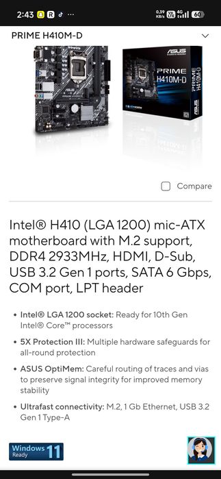 Placă baza asus prime H410M-D
