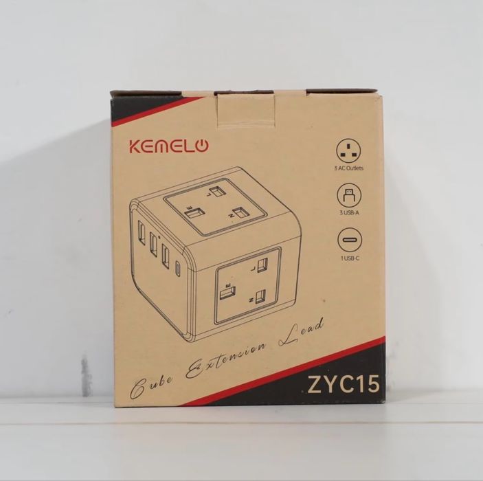 Prelungitor Cube 8-in-1 cu USB A&C și 3 prize AC, 1,5 m, negru