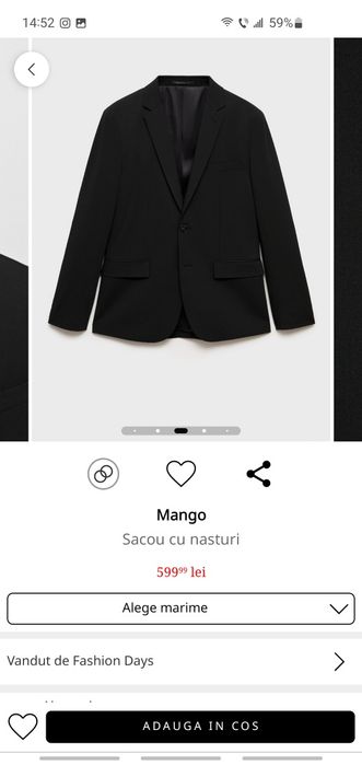 Sacou barbati negru cu nasturi, marimea M-L