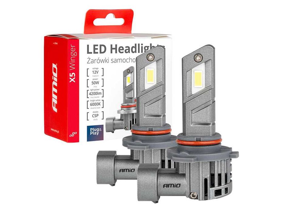 LED крушки HB3, X5 серия Winger, 50W Лед крушка Canbus, 6000K, Amio