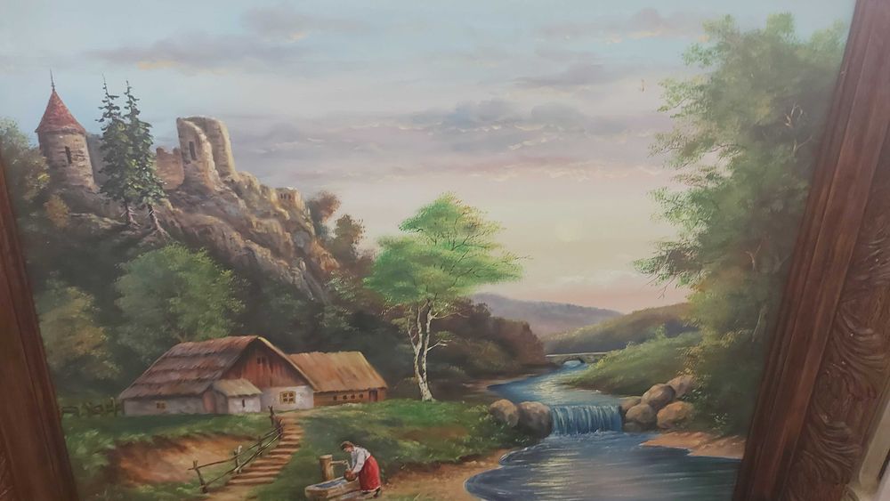 Tablou in ulei pe panza 80×63,Femeia la fantana