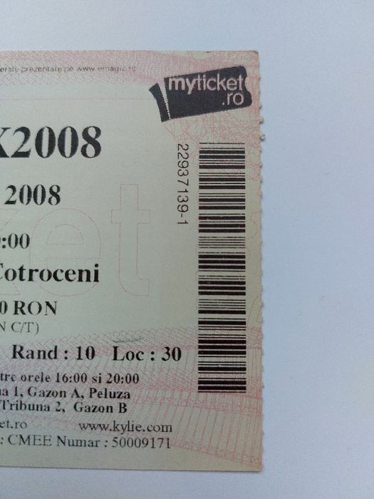 Bilet original concert Kylie Minogue Bucureşti 2008 - preț negociabil